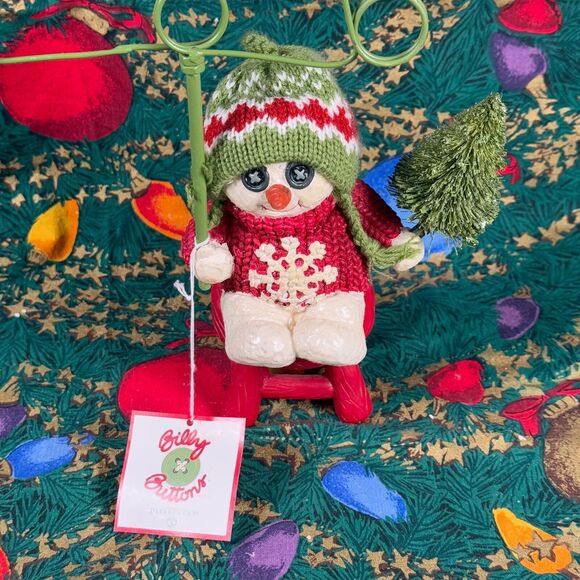 Dept 56 Billy Buttons Snowman With Tree Card Holder 2001 Super Rare with Box - Picture 12 of 16
